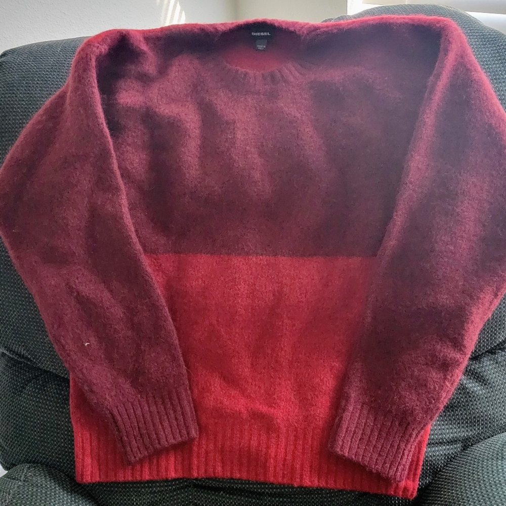 Diesel Men's Two-Tone Italian Wool Burgundy Crewneck Sweater
